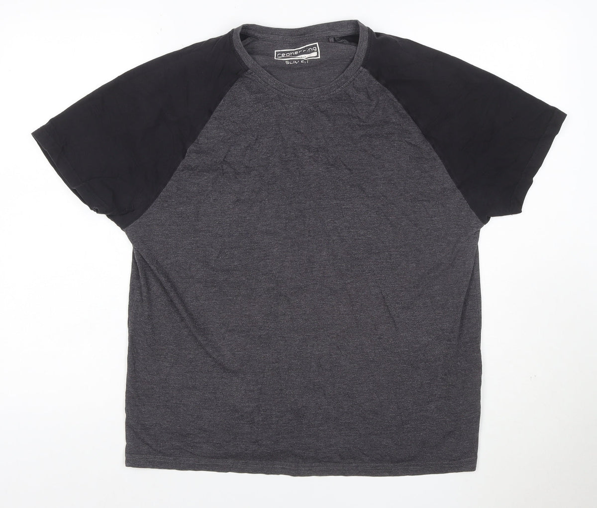 Cedherring Men's Grey Black Large Slim Fit Raglan Crew Neck T-Shirt