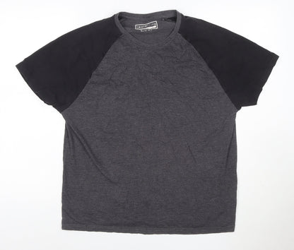 Cedherring Men's Grey Black Large Slim Fit Raglan Crew Neck T-Shirt