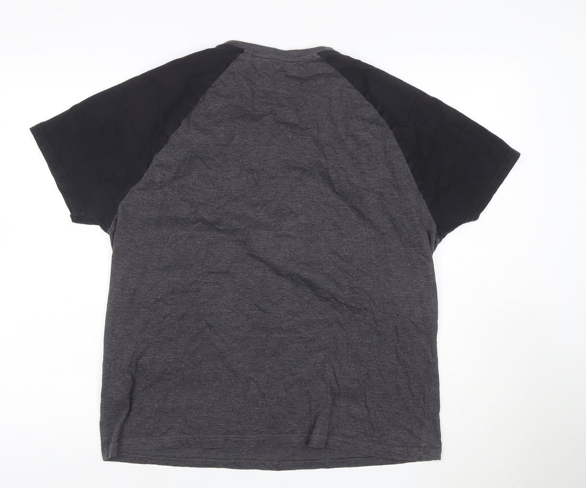 Cedherring Men's Grey Black Large Slim Fit Raglan Crew Neck T-Shirt