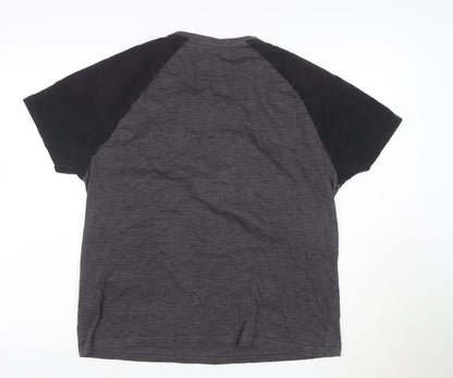 Cedherring Men's Grey Black Large Slim Fit Raglan Crew Neck T-Shirt