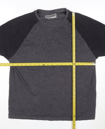 Cedherring Men's Grey Black Large Slim Fit Raglan Crew Neck T-Shirt