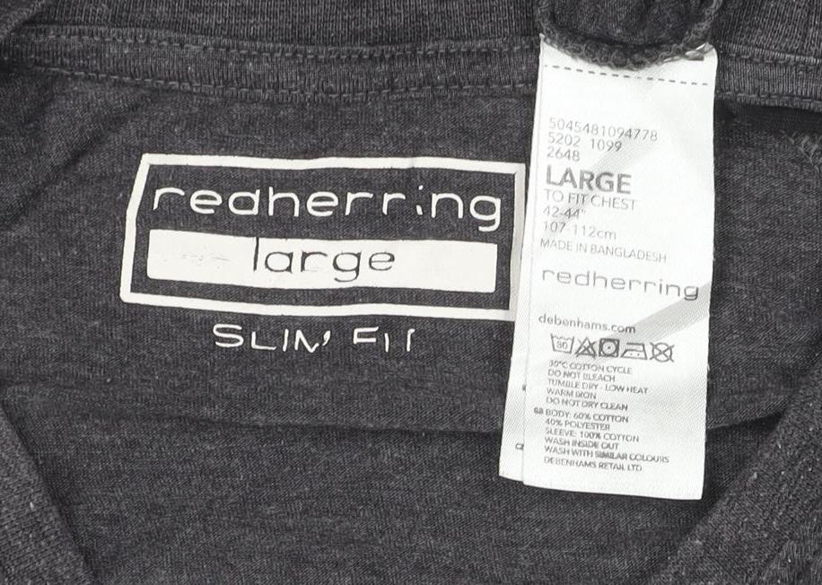 Cedherring Men's Grey Black Large Slim Fit Raglan Crew Neck T-Shirt
