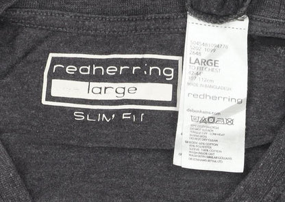 Cedherring Men's Grey Black Large Slim Fit Raglan Crew Neck T-Shirt