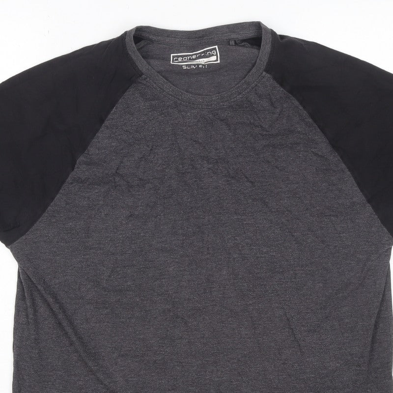 Cedherring Men's Grey Black Large Slim Fit Raglan Crew Neck T-Shirt