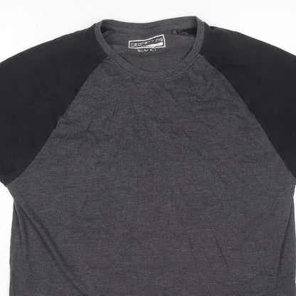 Cedherring Men's Grey Black Large Slim Fit Raglan Crew Neck T-Shirt