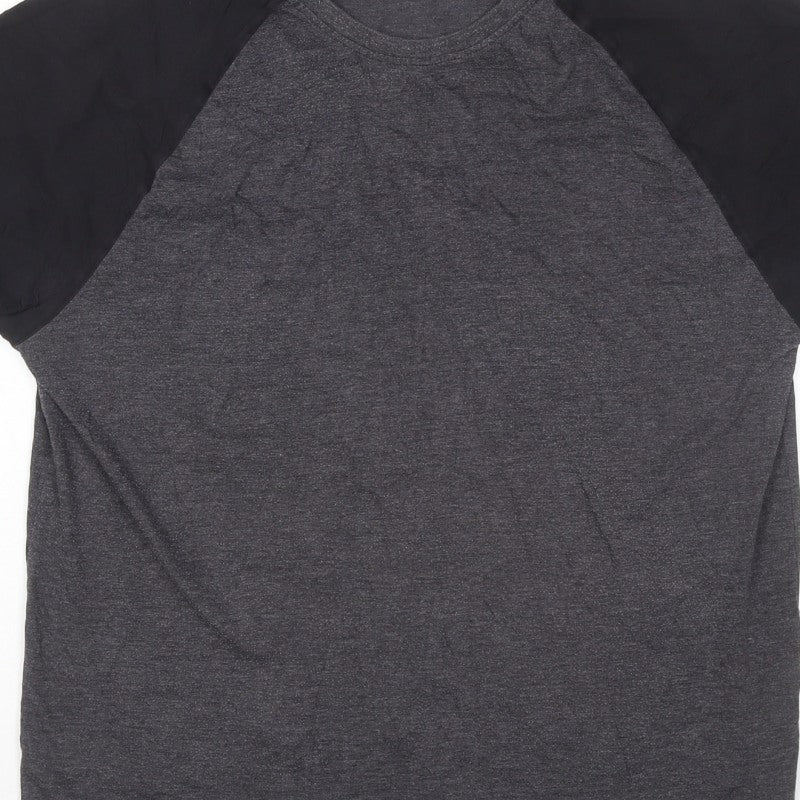 Cedherring Men's Grey Black Large Slim Fit Raglan Crew Neck T-Shirt