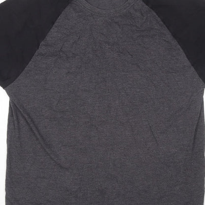 Cedherring Men's Grey Black Large Slim Fit Raglan Crew Neck T-Shirt
