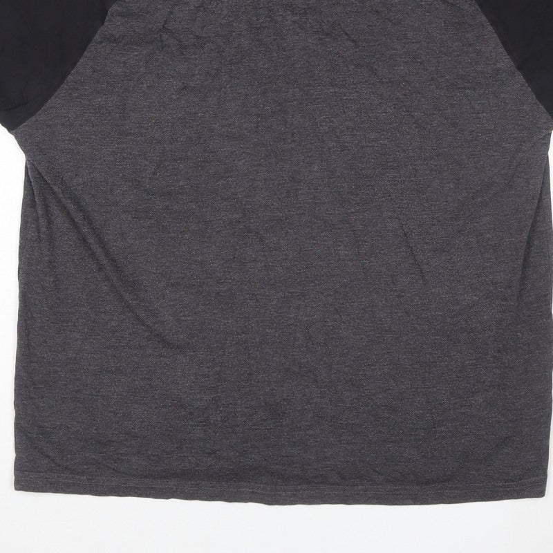 Cedherring Men's Grey Black Large Slim Fit Raglan Crew Neck T-Shirt