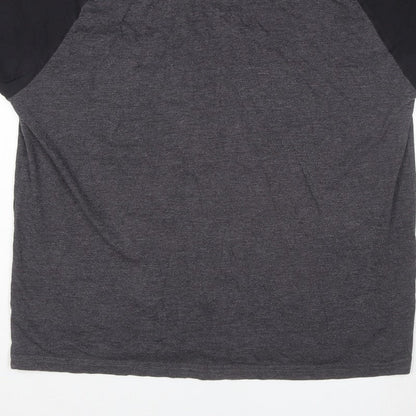 Cedherring Men's Grey Black Large Slim Fit Raglan Crew Neck T-Shirt