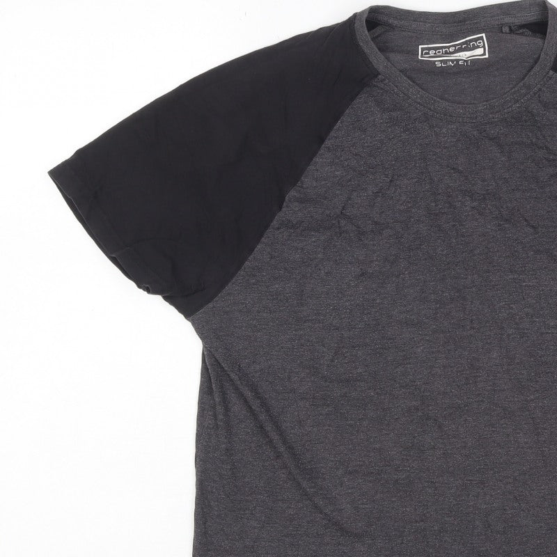 Cedherring Men's Grey Black Large Slim Fit Raglan Crew Neck T-Shirt