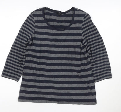 Hobbs London Women Blue Grey Stripe Jersey 3/4 Sleeve T-Shirt M