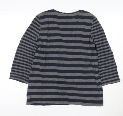 Hobbs London Women Blue Grey Stripe Jersey 3/4 Sleeve T-Shirt M