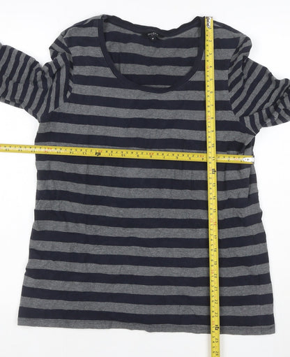 Hobbs London Women Blue Grey Stripe Jersey 3/4 Sleeve T-Shirt M
