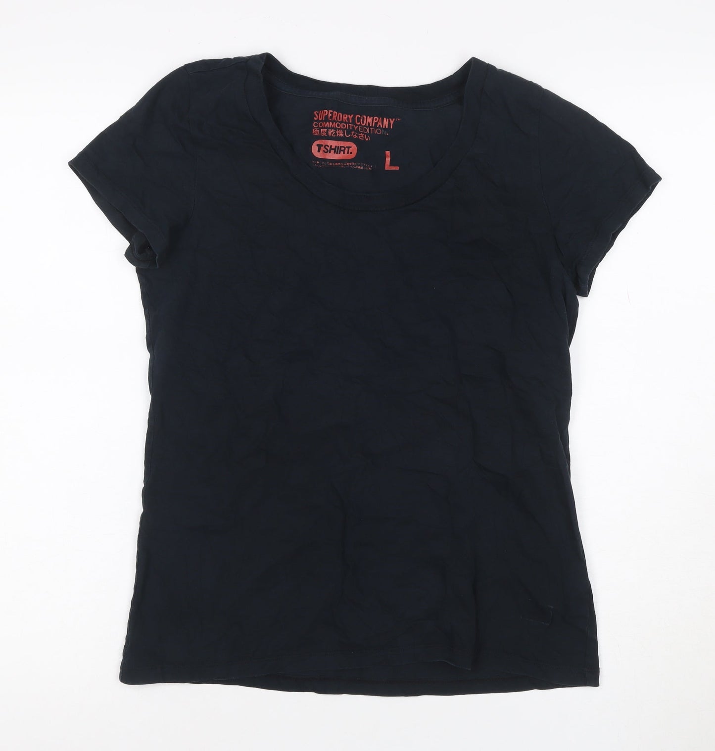 Superdry Women Black L Slim Fit Scoop Neck Cotton Jersey T-Shirt