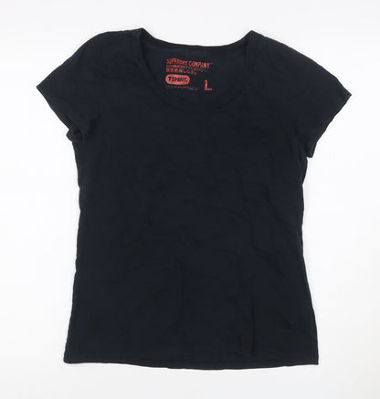 Superdry Women Black L Slim Fit Scoop Neck Cotton Jersey T-Shirt