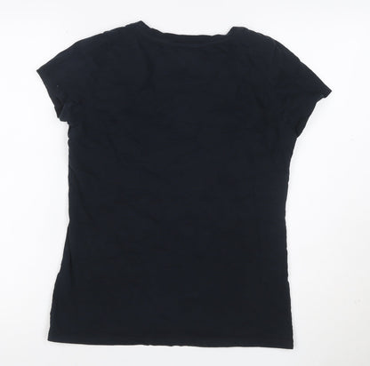 Superdry Women Black L Slim Fit Scoop Neck Cotton Jersey T-Shirt