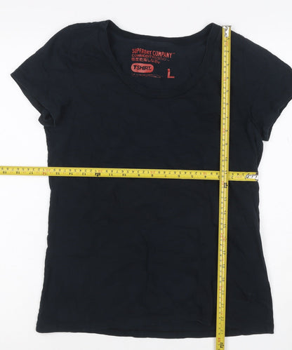 Superdry Women Black L Slim Fit Scoop Neck Cotton Jersey T-Shirt