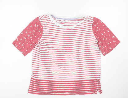 White Stuff Women Pink UK 12 Striped Floral Raglan Jersey T-Shirt