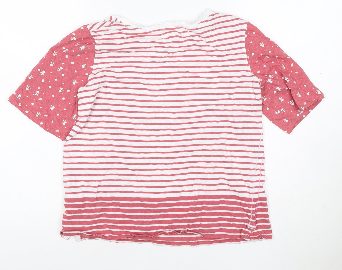 White Stuff Women Pink UK 12 Striped Floral Raglan Jersey T-Shirt