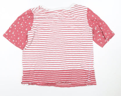 White Stuff Women Pink UK 12 Striped Floral Raglan Jersey T-Shirt