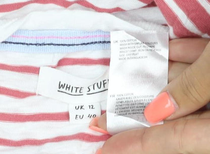 White Stuff Women Pink UK 12 Striped Floral Raglan Jersey T-Shirt