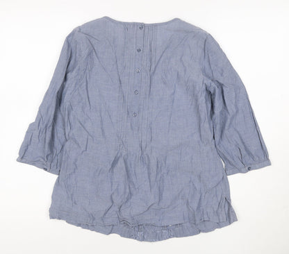 Marks and Spencer Women Blue UK 12 Embroidered Cotton Tunic Blouse