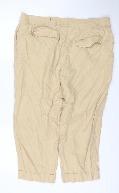 M&S Women Beige UK 20 Short Linen Blend Cargo Jogger Trousers