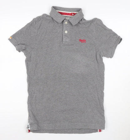 Superdry Men’s Grey Logo Embroidered Short Sleeve Polo Shirt Size L