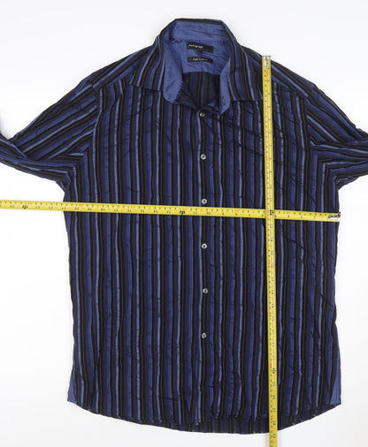 Autograph Men’s Blue Striped Pure Cotton 16.5in 42in Long Sleeve Shirt