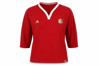 Front view of adidas Women Red UK 14 Lions Long Sleeve V-Neck Rugby Jersey Top