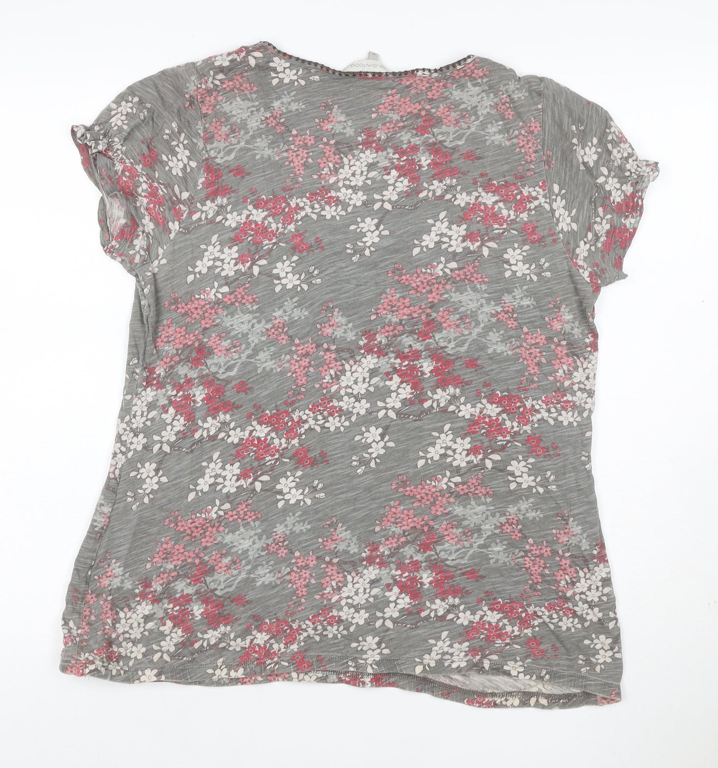 John Rocha Women Grey Floral Sequin Tie V-Neck Cap Sleeve Blouse Size 14