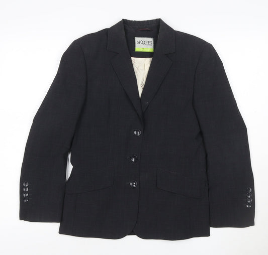 Skopes Women Black Size 8 Tailored Wool Blend 3 Button Blazer