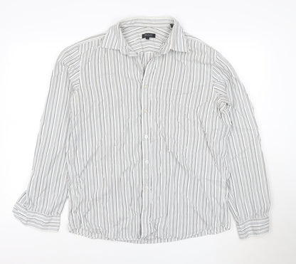 DKNY Men’s White Grey Striped Long Sleeve Button-Up Shirt Size L