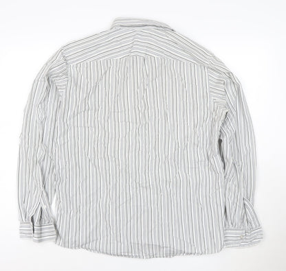 DKNY Men’s White Grey Striped Long Sleeve Button-Up Shirt Size L