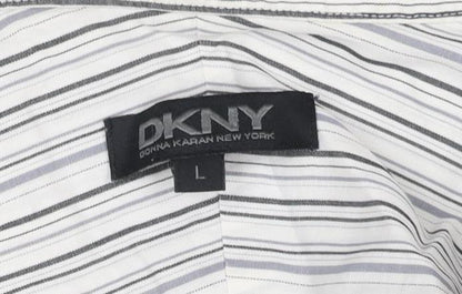 DKNY Men’s White Grey Striped Long Sleeve Button-Up Shirt Size L