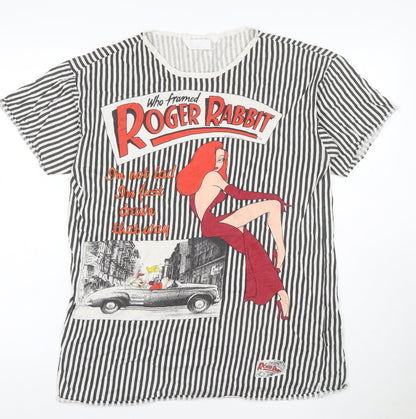 Roger Rabbit Women’s Black White Striped M Graphic Retro T-Shirt
