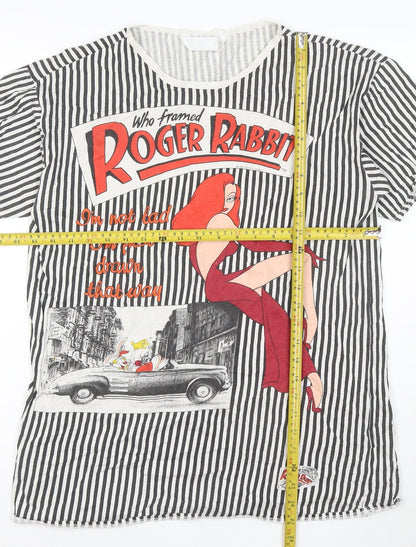 Roger Rabbit Women’s Black White Striped M Graphic Retro T-Shirt