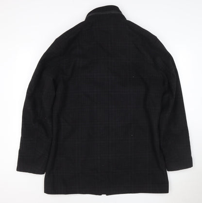 River Island Men Black Check Wool Blend Zip Overcoat UK L