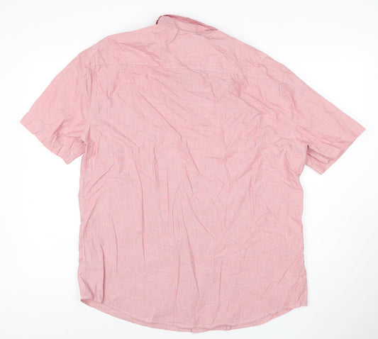 Marks & Spencer Men Pink L Regular Cotton Short Sleeve Button-Up Shirt