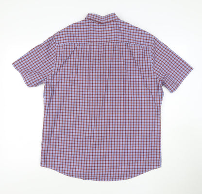 Marks and Spencer Men Blue Check Cotton Short Sleeve Shirt L Button-Down