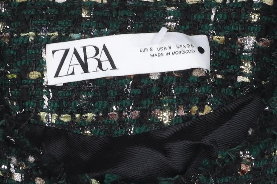 Zara Women Green S Bouclé Check Gold Button Double-Breasted Jacket