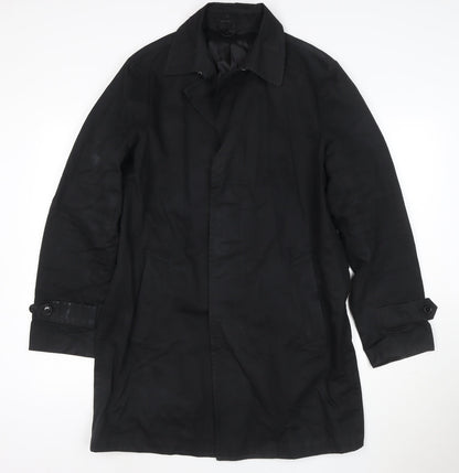GAP Men Black M Long Trench Coat Cotton Lined Hidden Button