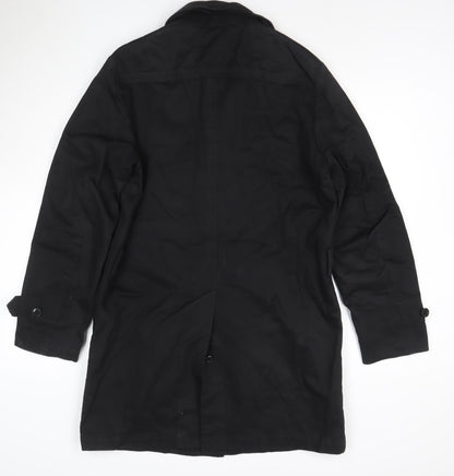 GAP Men Black M Long Trench Coat Cotton Lined Hidden Button