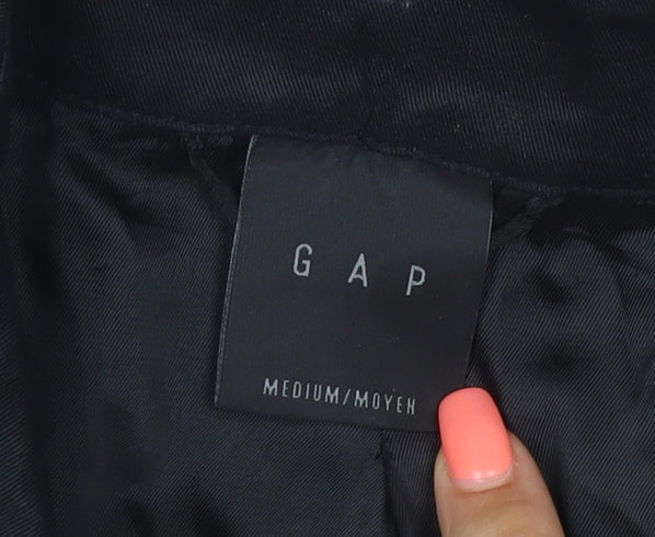 GAP Men Black M Long Trench Coat Cotton Lined Hidden Button