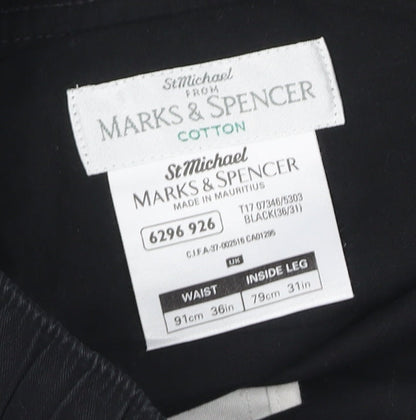 Marks & Spencer Men’s Black 36W 31L Cotton Straight Trousers