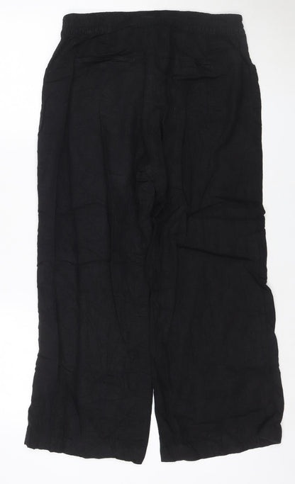 Next Women Black Linen Cargo Trousers Petite UK 12 Straight Leg