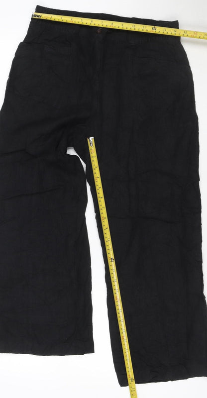 Next Women Black Linen Cargo Trousers Petite UK 12 Straight Leg