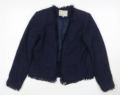 Finn Wright Manson Women Blue Size 12 Bouclé Fringe Blazer Jacket