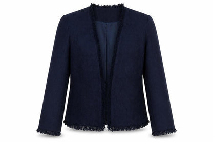 Fenn Wright Manson Women Blue Size 12 Bouclé Fringe Blazer Jacket