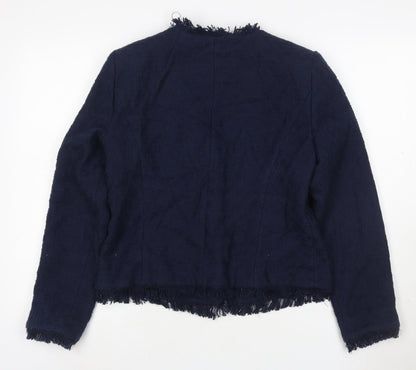 Finn Wright Manson Women Blue Size 12 Bouclé Fringe Blazer Jacket